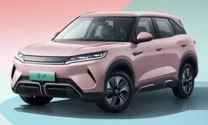 BYD Yuan Pro rosa parado de frente