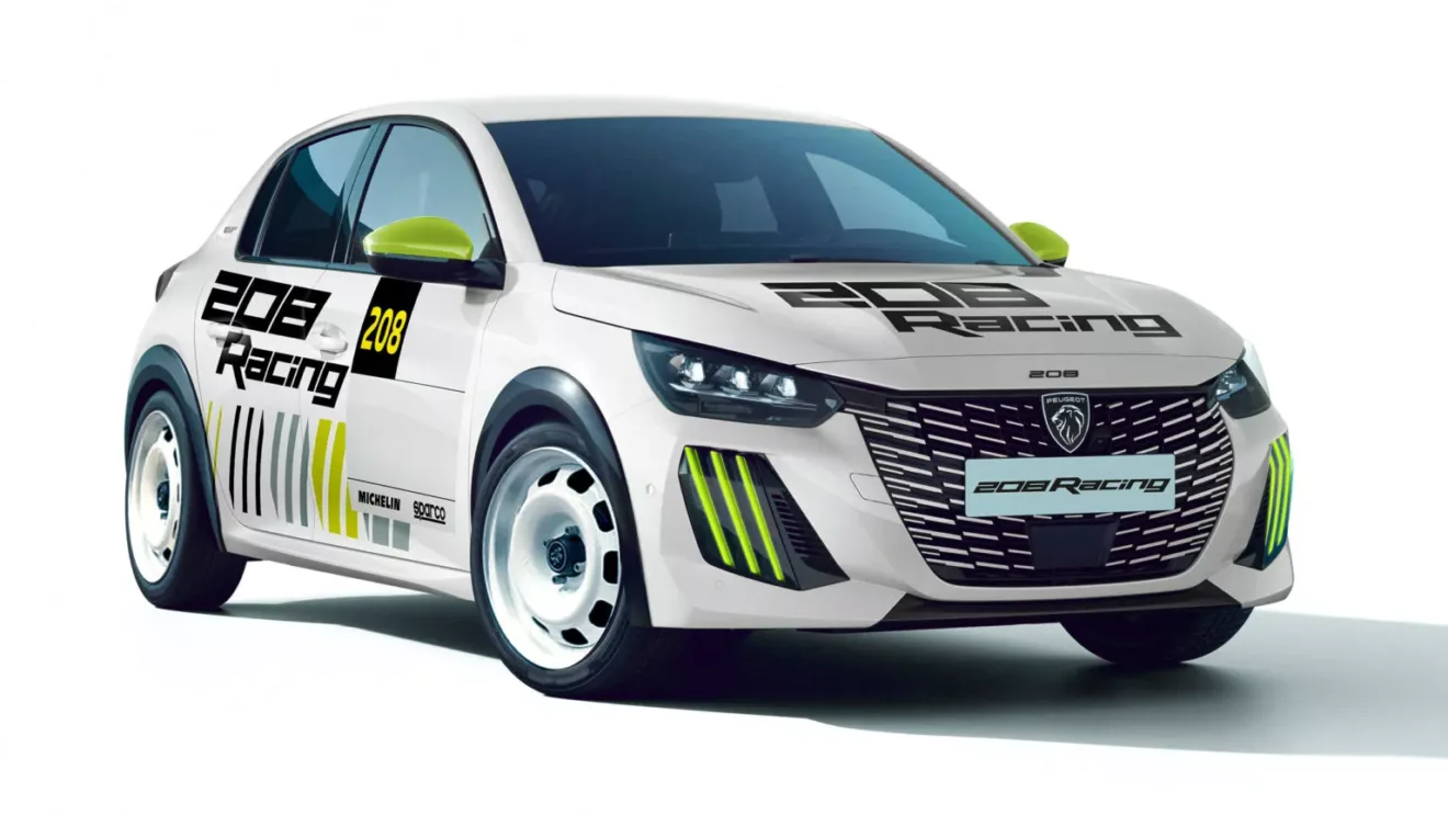 Peugeot 208 Racing branco em foto estática com fundo e chão branco