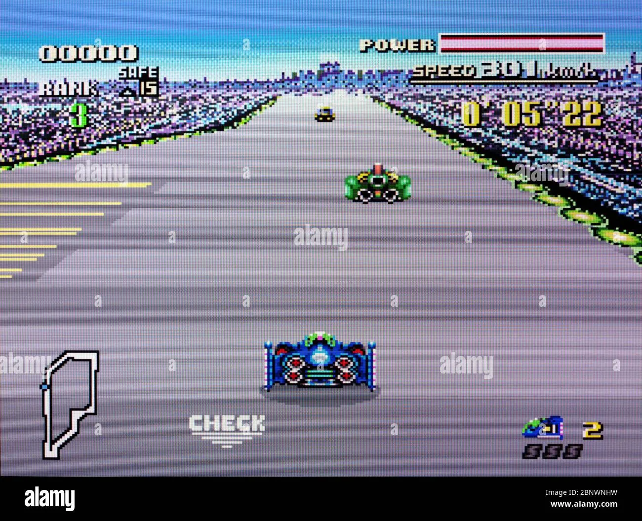 Jogo de corrida F-Zero para o Super Nintendo com nave espacial na pista