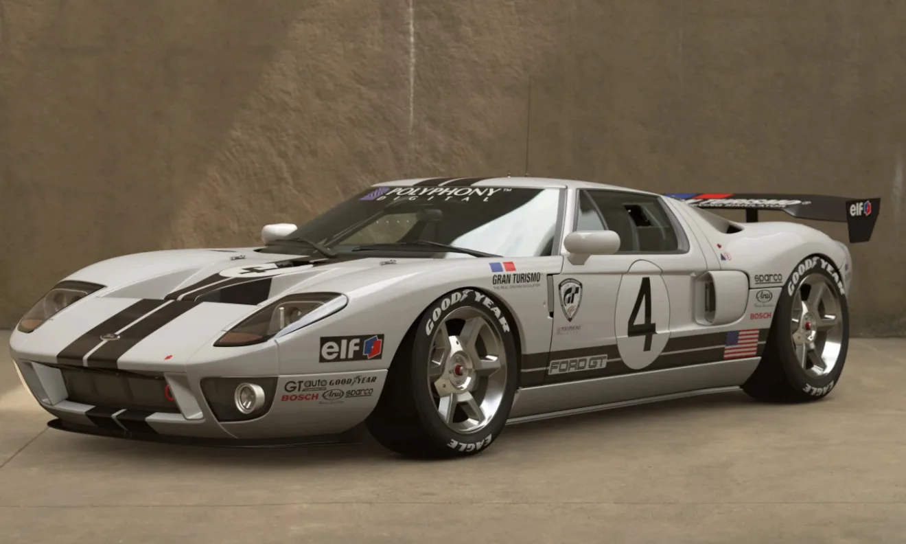 Ford GT branco do Gran Turismo 4, jogo de carro do PS2