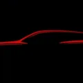 Teaser do novo super SUV da Mercedes-AMG desenhado com linhas vermelhas em fundo preto