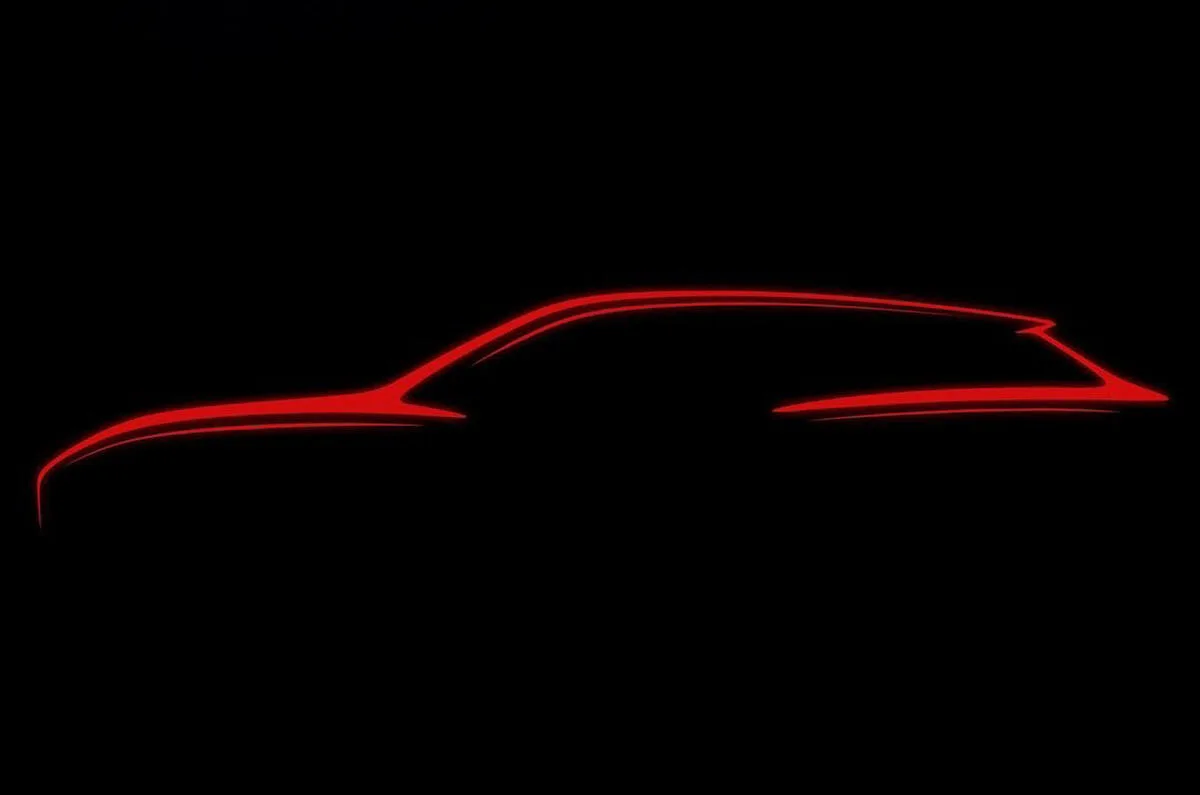 Teaser do novo super SUV da Mercedes-AMG desenhado com linhas vermelhas em fundo preto