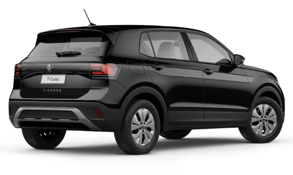 Volkswagen T-Cross Sense 2025 preto em foto de traseira com fundo branco