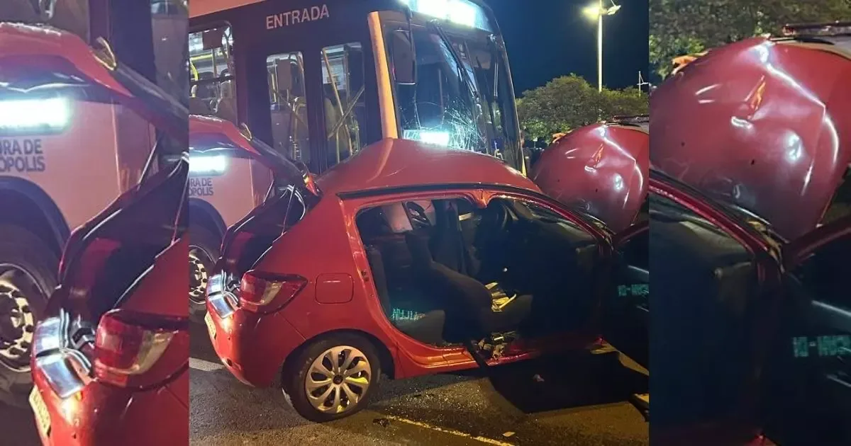 Acidente entre carro e ônibus deixa três pessoas feridas
