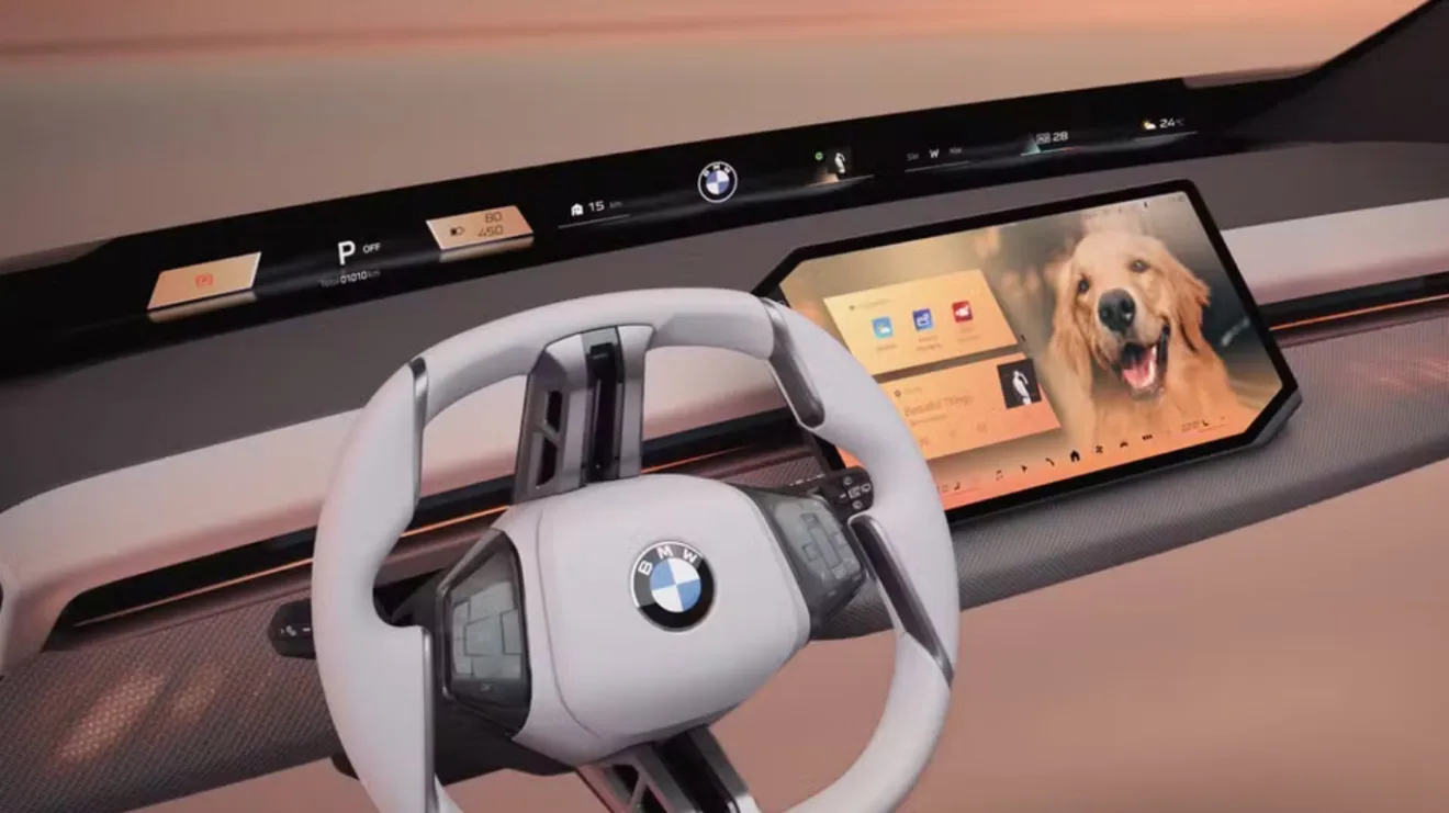 Novo painel de instrumentos da BMW com tamanho amplo e tela ligada