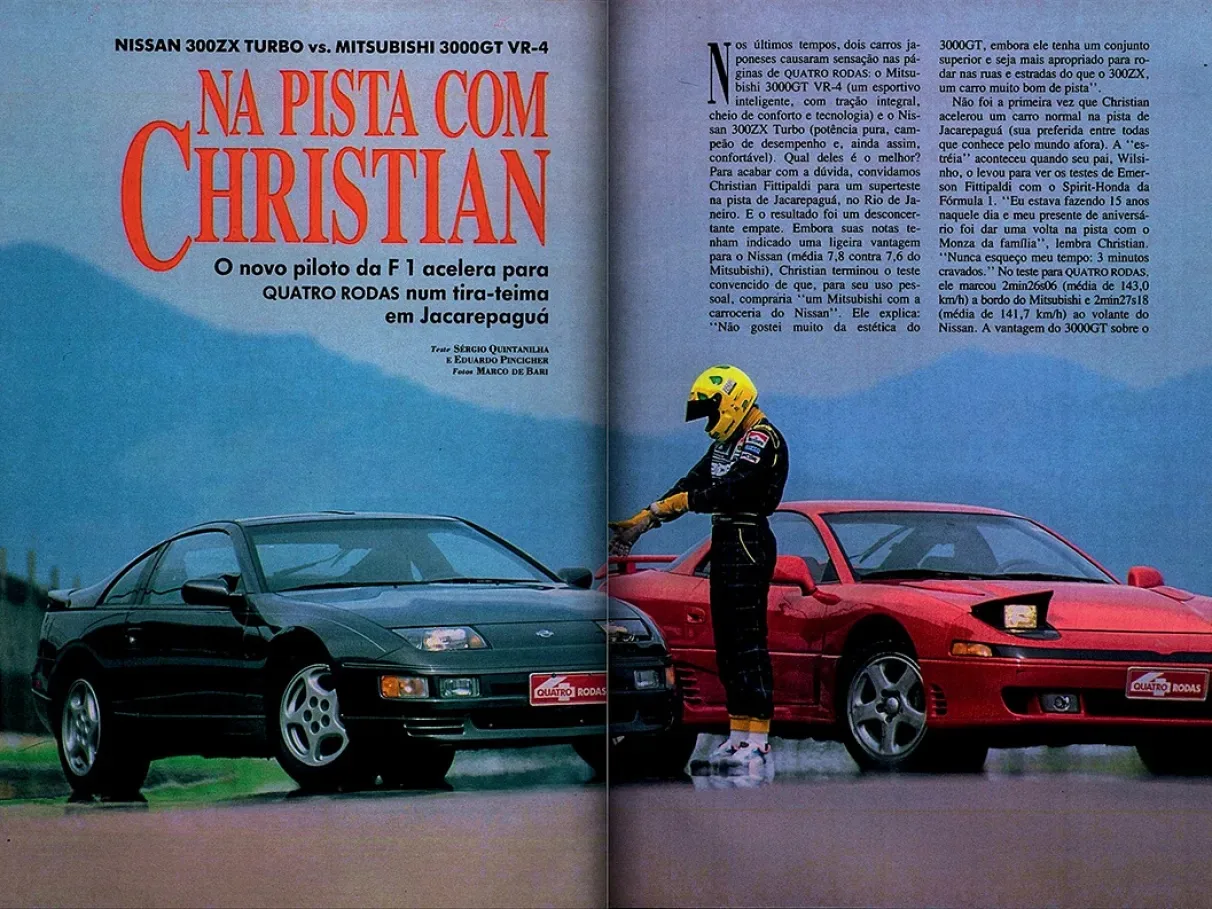 reportagem da revista Quatro Rodas sobre o Nissan 300ZX e o Mitsubishi 3000GT