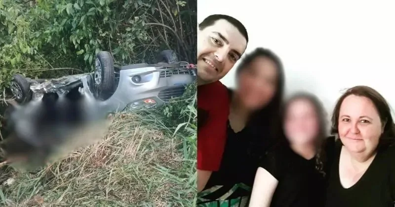 Ford Ka prata capotado após acidente na BR-280 e vítimas do trágico acidente