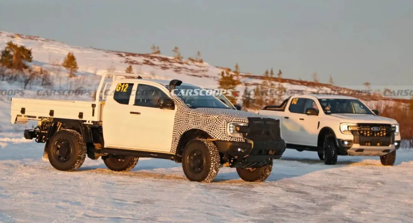 Ford Ranger Super Duty branca em testes de inverno na Europa