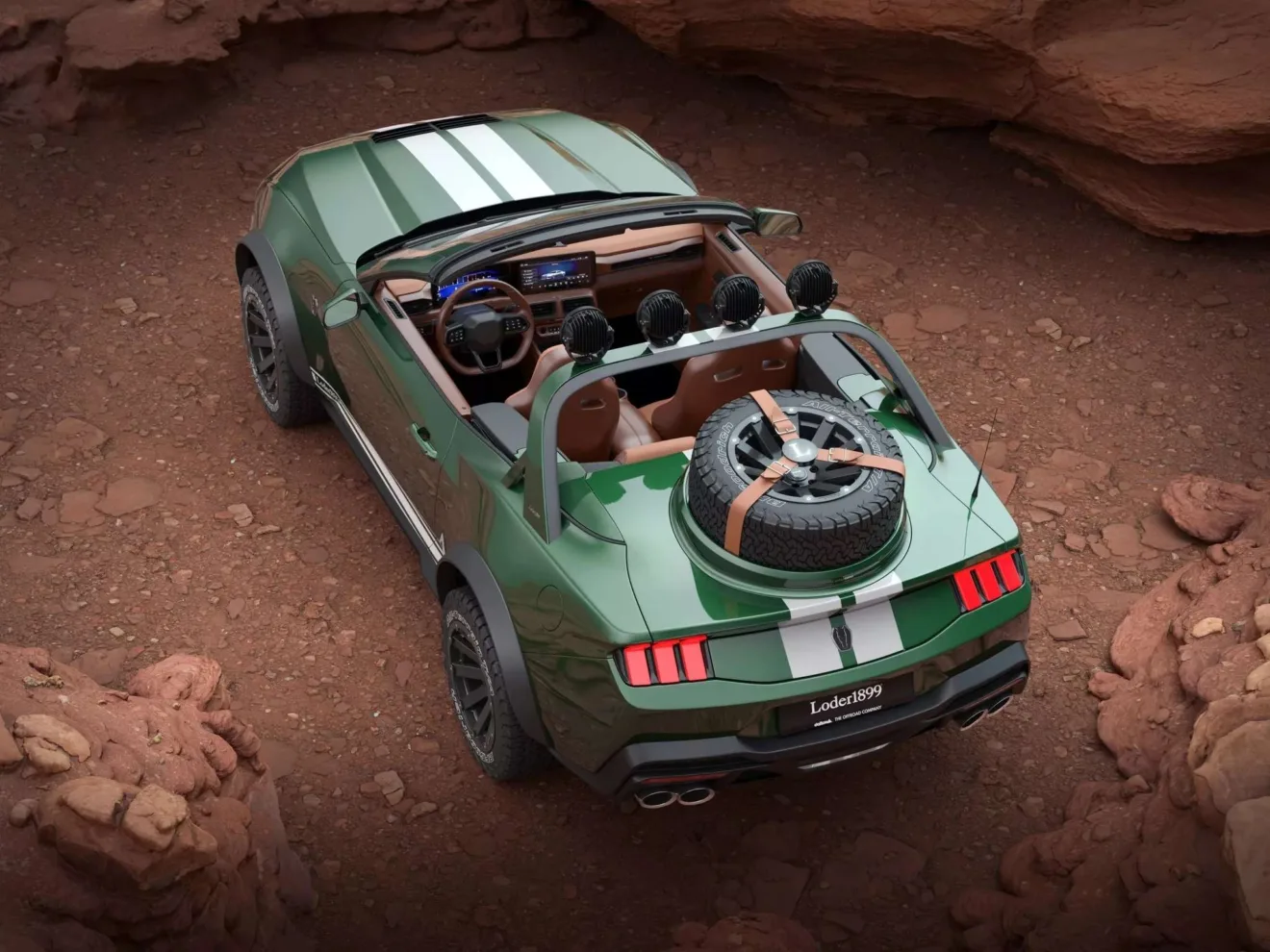 Shelby GT350 verde modificado para o off-road parado de traseira