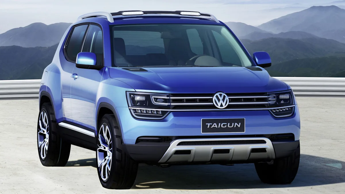 Volkswagen Taigun azul de frente em um fundo genérico