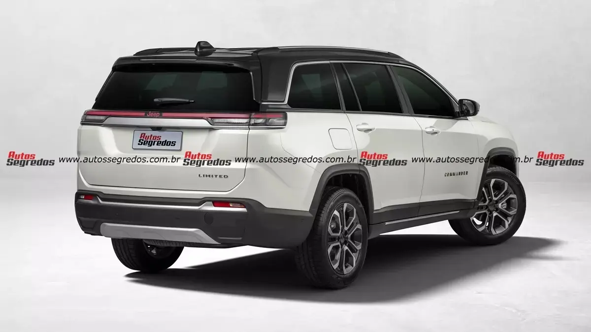 Projeção de como será a traseira do Jeep Commander Limited 2026 pintado de branco