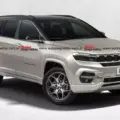 Projeção da dianteira do Jeep Commander Overland 2026 pintado de prata com detalhes pretos