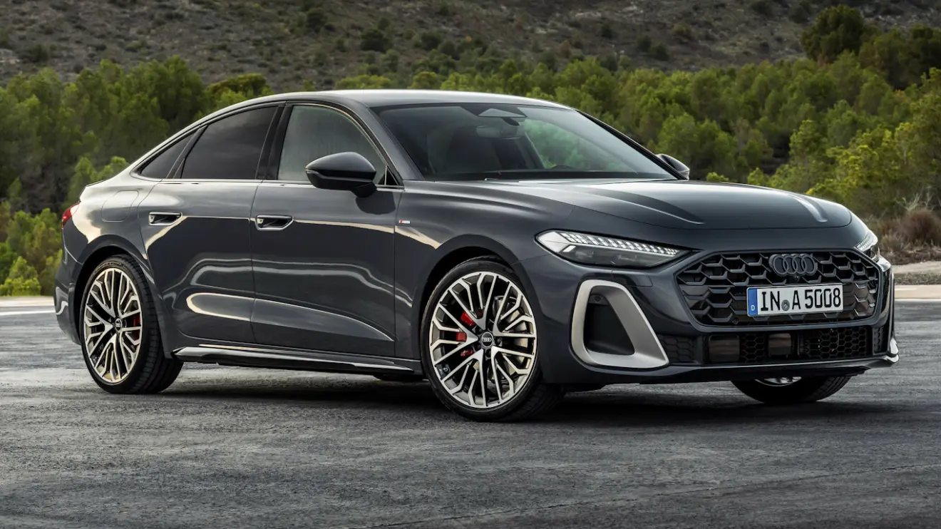Novo Audi A5 2026 cinza com detalhes claros, DRL's acesos e visto de lado