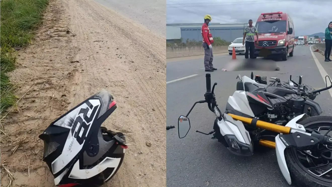 Moto e capacete envolvidos em acidente na BR-470