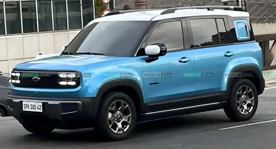 Chevrolet Spark EUV azul com o teto branco de lateral flagrado em Minas Gerais 