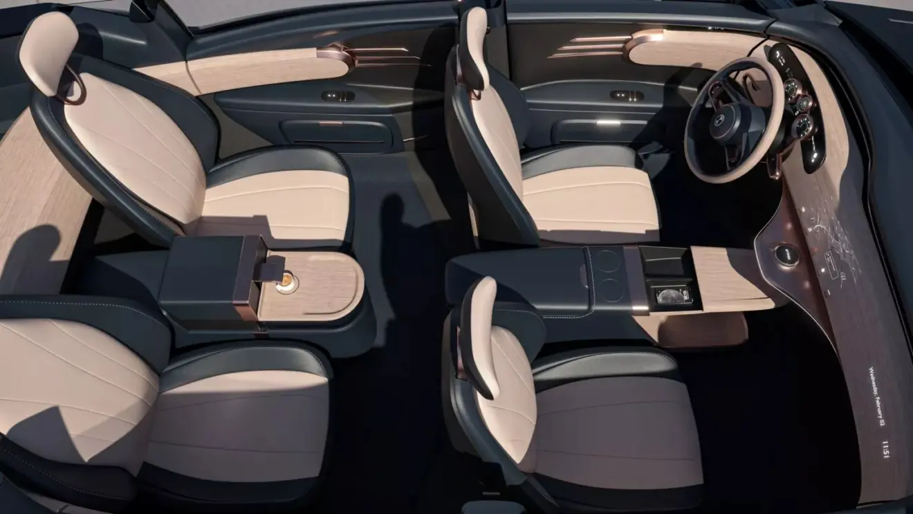 Interior do Fusca de luxo elétrico