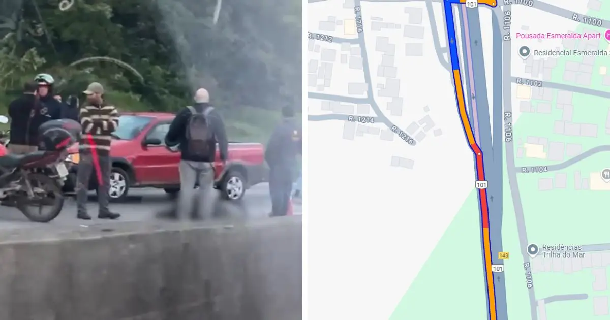 Montagem de acidente na BR-101 e região do ocorrido