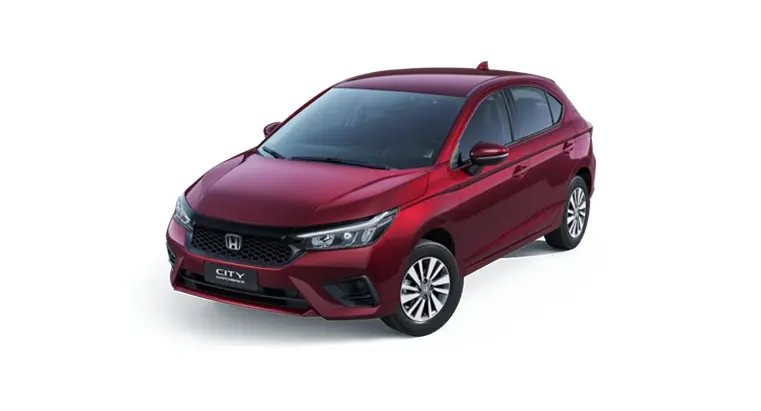 Honda City Hatchback LX vermelho visto do alto com fundo branco