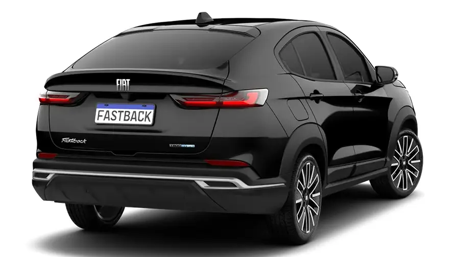Fiat Fastback Audace semi-híbrido preto visto de trás