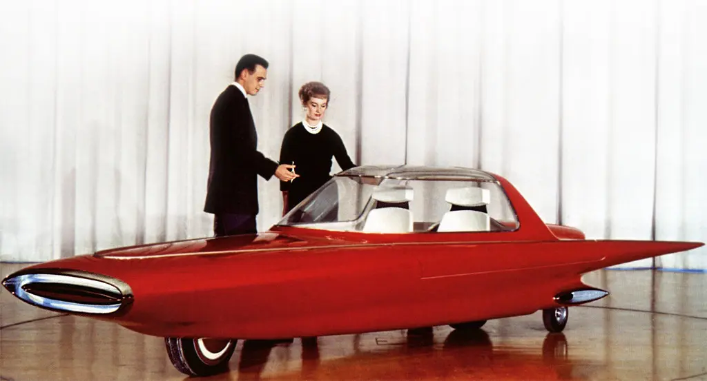 Uma das soluções do conceito Ford Gyron vermelho era ter duas rodas