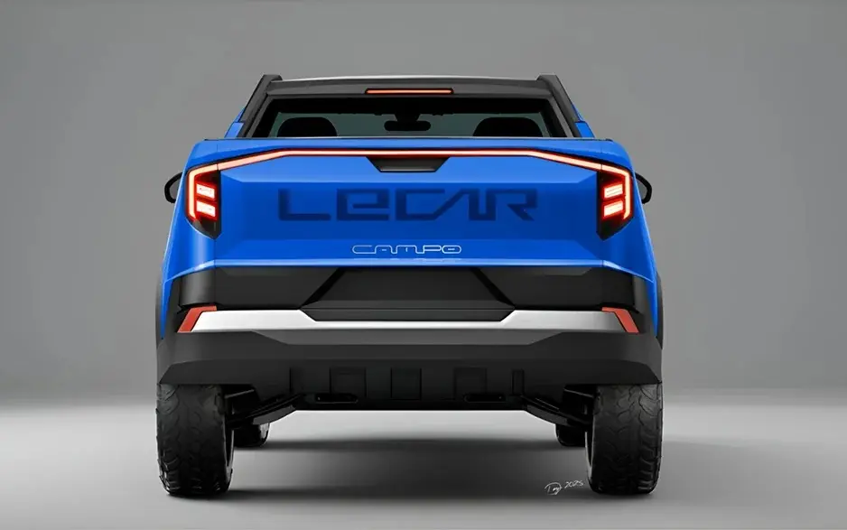 Projeção de imagem traseira da Lecar Campo azul com lanternas acesas