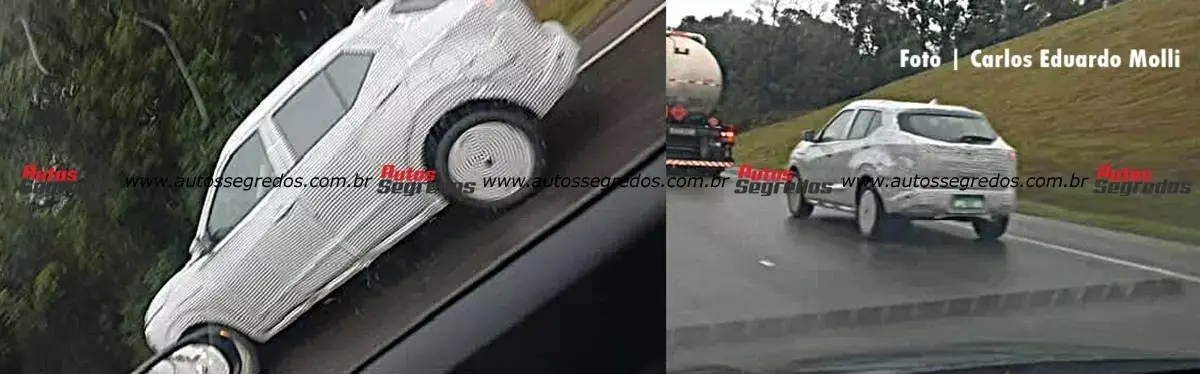 Novo SUV da Nissan, visto de trás e de lado e camuflado