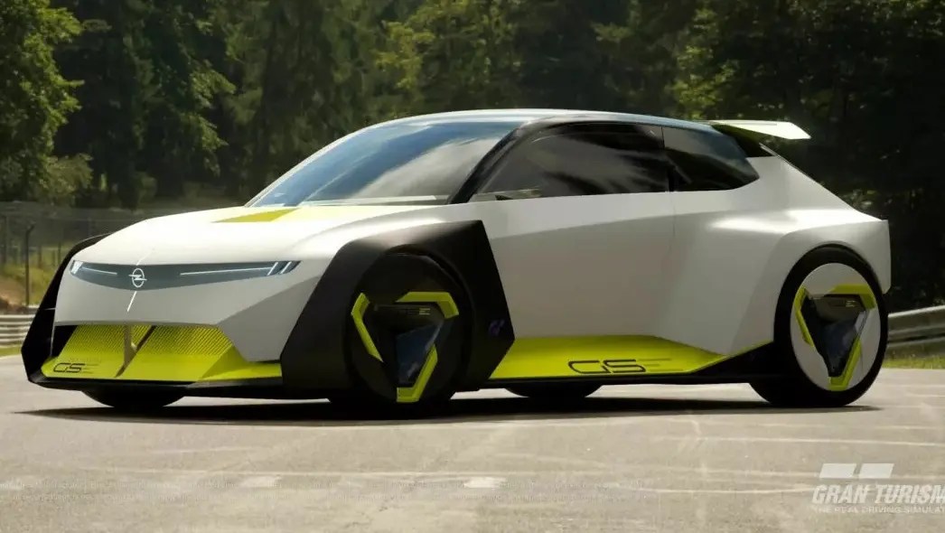 Opel Corsa GSE Vision Gran Turismo branco visto de lado