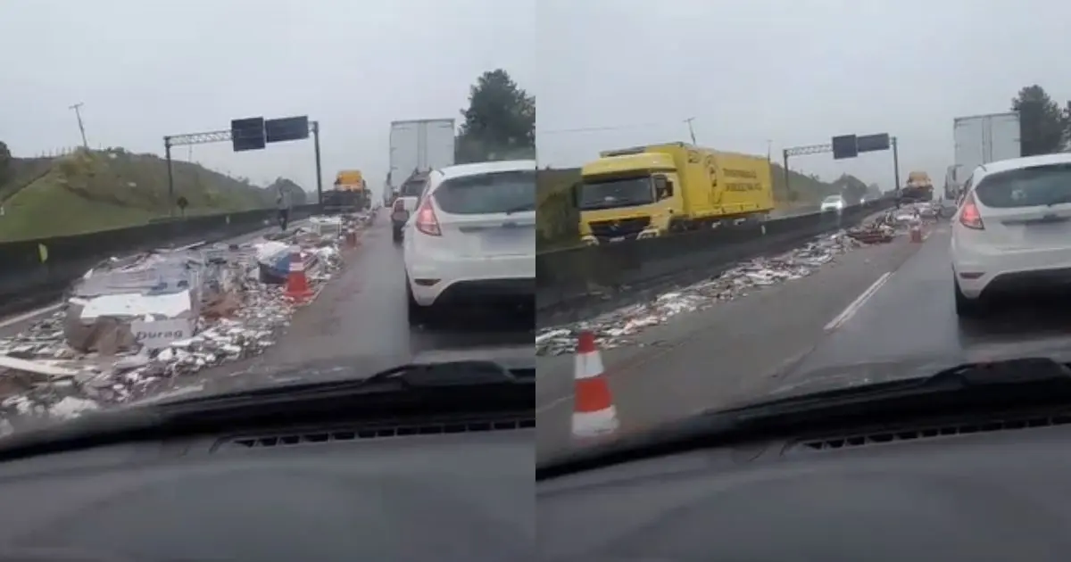 carga de cerâmica espalhada na BR-101