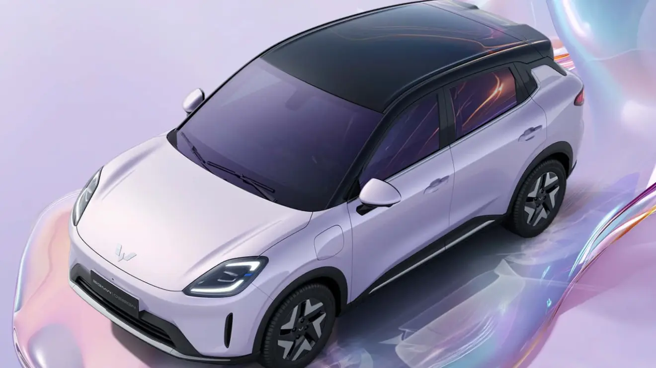 GM Wuling Bing S claro com teto preto e visto de cima