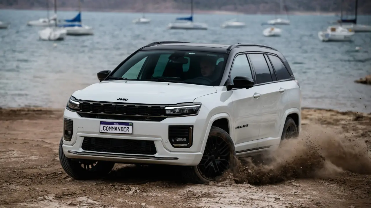 Jeep Commander Blackhawk 2026 branco na trilha de areia
