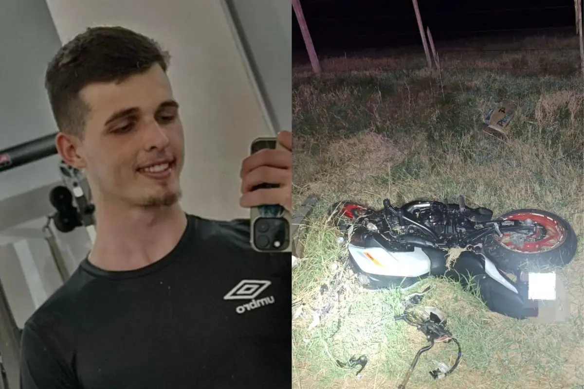 Montagem com vítima fatal e moto destruída após acidente na SC-470