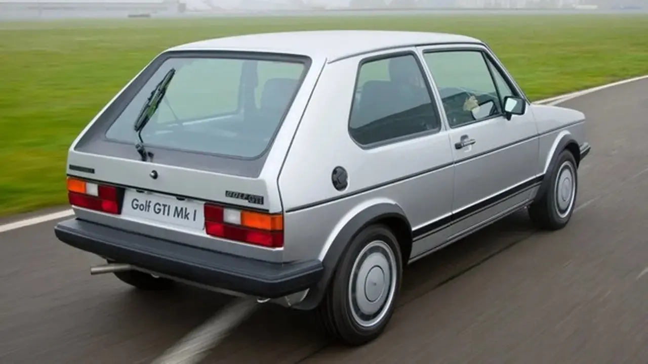 Volkswagen Golf GTI de 1976 de traseira em movimento na cor cinza