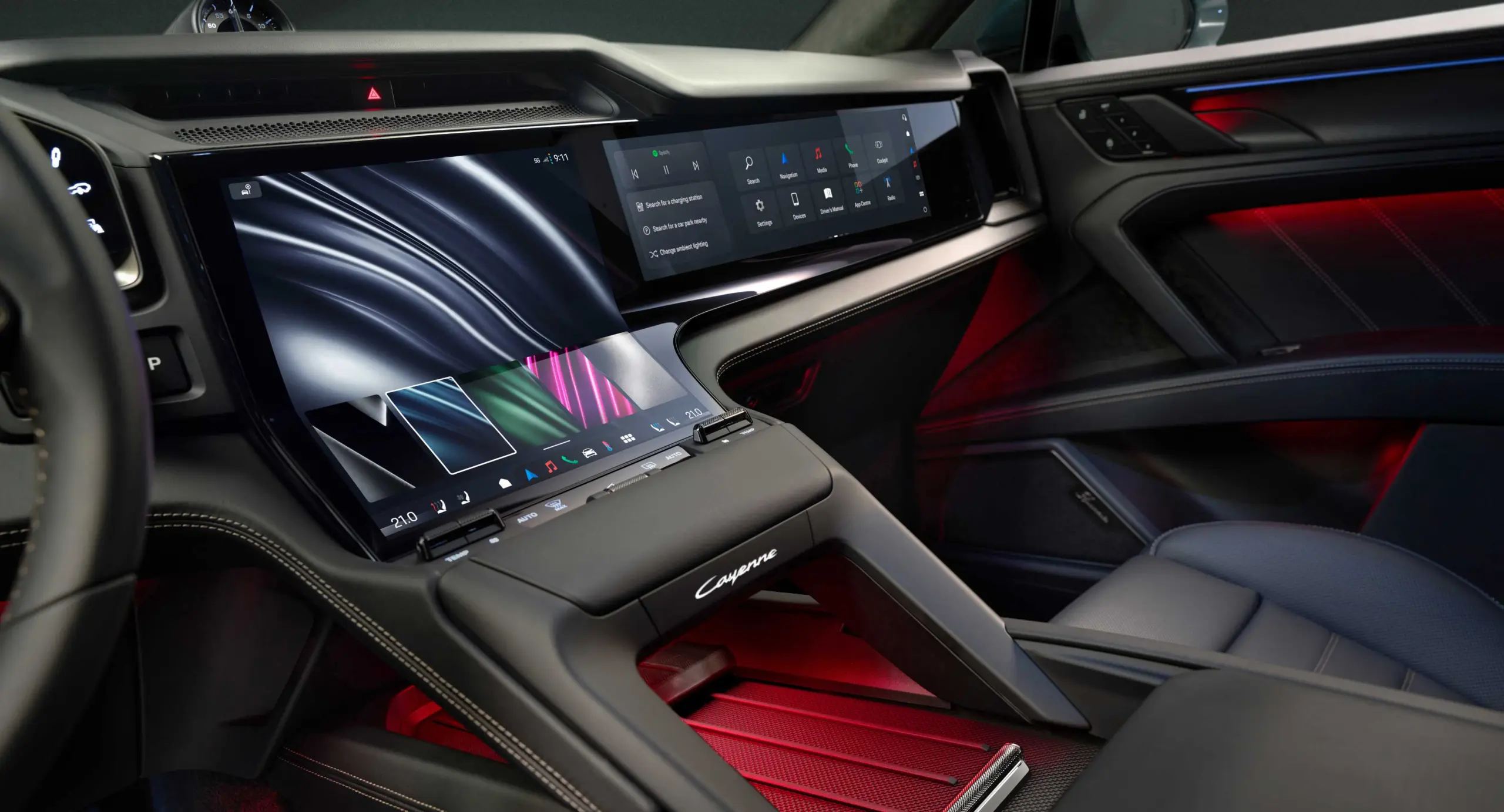 Conjunto de telas do interior do Porsche Cayenne Eletric