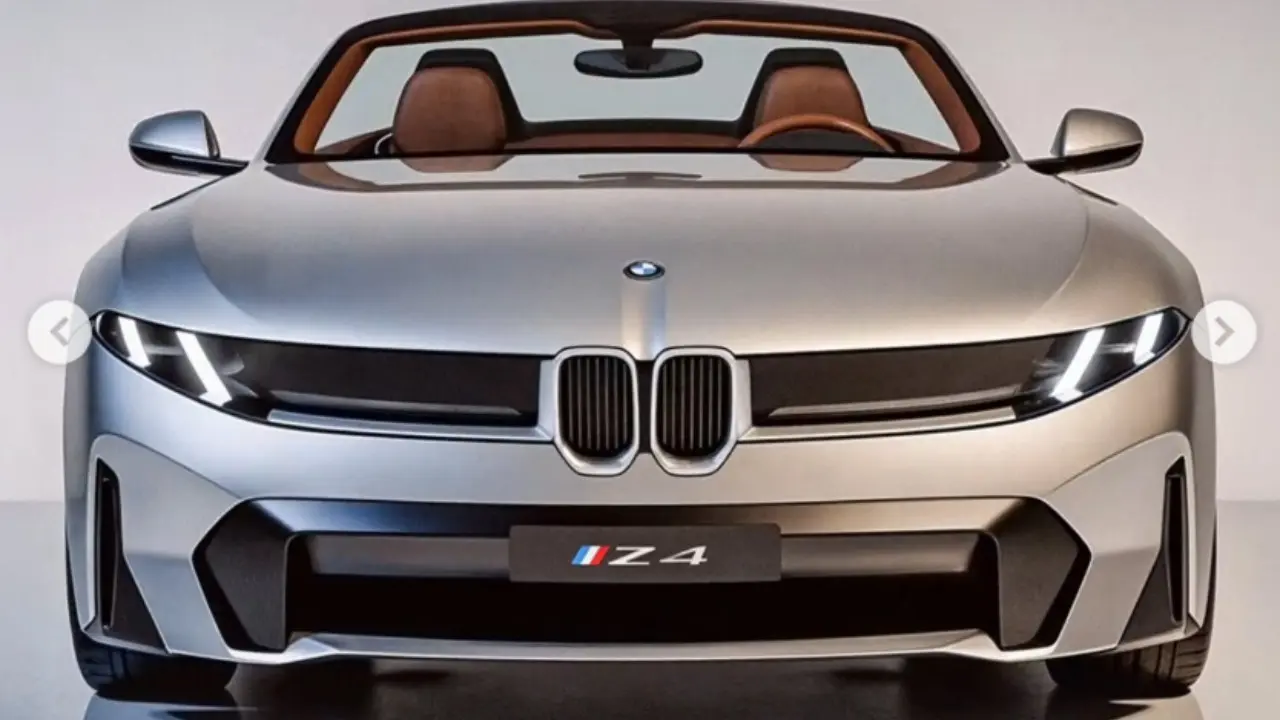 Projeção do BMW Z4 com visual Neue Klasse na cor cinza estático