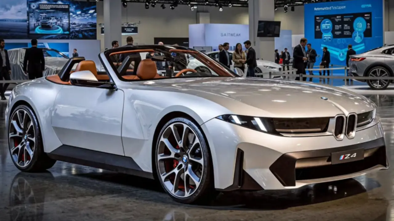 Projeção do BMW Z4 com visual Neue Klasse na cor cinza estático