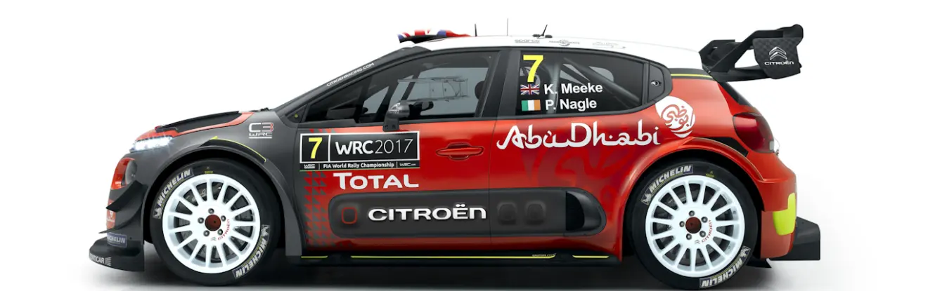 Citroën C3 WRC 2017 vermelho visto de lado