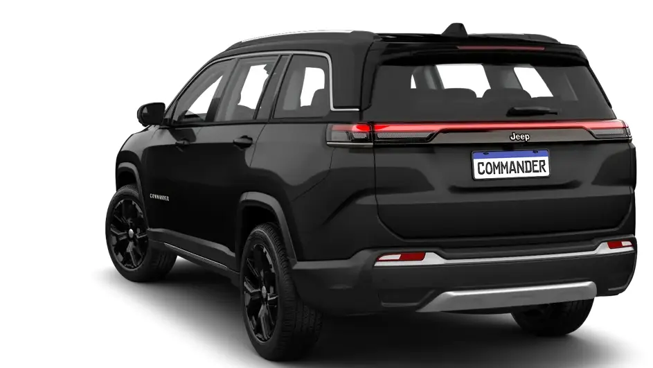 Jeep Commander Longitude 2026 preto visto de trás e com lanternas acesas