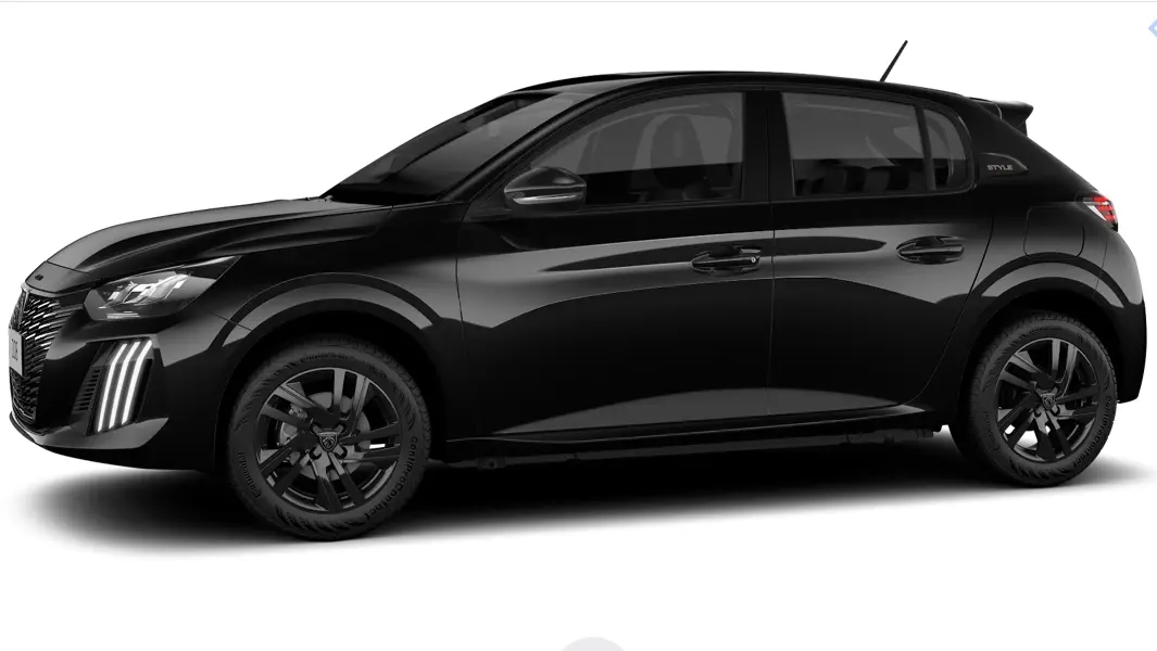 Peugeot 208 Style 2026 preto visto de lado