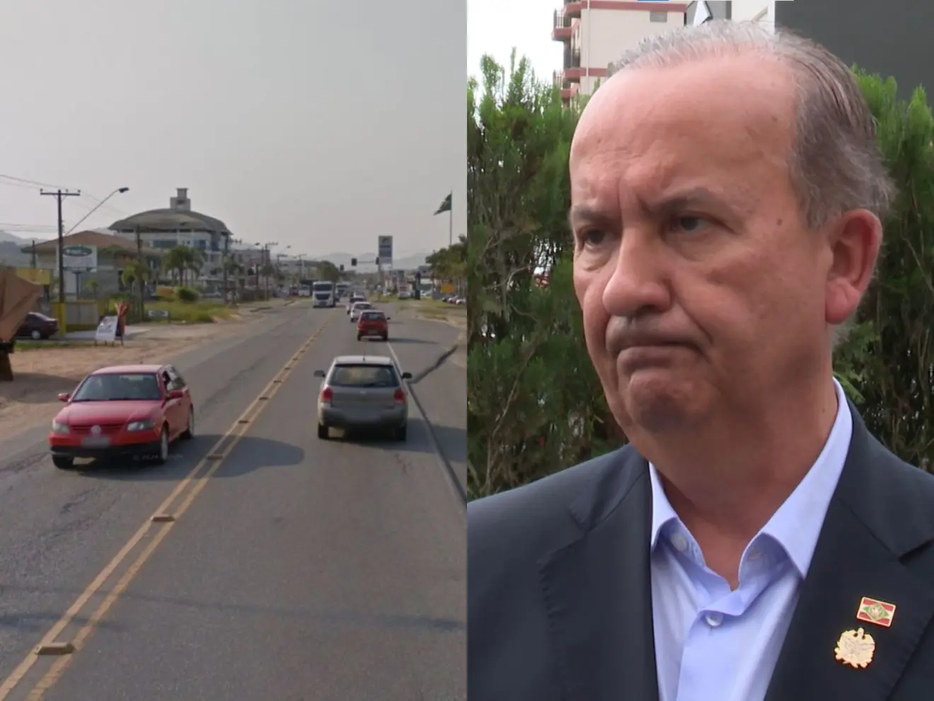 montagem com SC-108 e governador de Santa Catarina